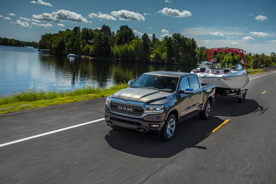 2021 RAM 1500 towing a boat